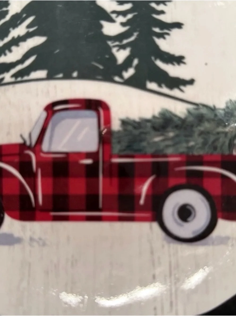 4 Christmas  Melamine Dinner Plates Round 6 3/4  Christmas Truck With Tree